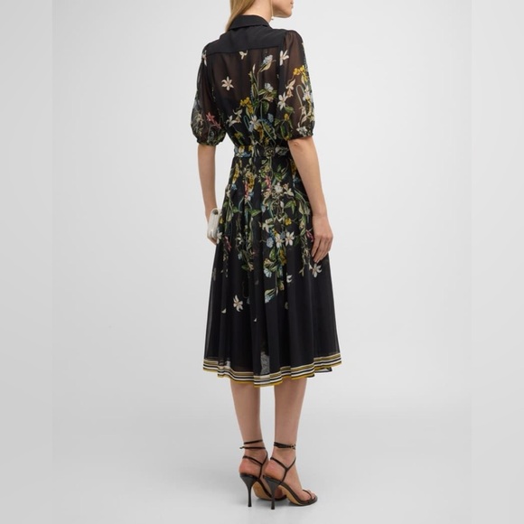 Rickie Freeman for Teri Jon Floral-Print Blouson-Sleeve Chiffon Midi Dress - Picture 3 of 12